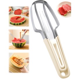 3-in-1 Watermelon Fork Slicer Cutter, Watermelon Popsicle Cutter Slicer Tool, Stainless Steel Watermelon Slicer Fork, Fruit Cutting Knife for Summer Family Party Camping Kitchen Gadgets (1 Set)