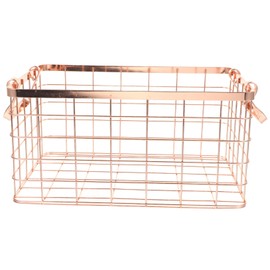 iplusmile Wire Mesh Basket Portable Iron Storage Holder with Handle for Vegetables and Refreshments Nordic Style Decorative Hand Basket Rose Gold Color