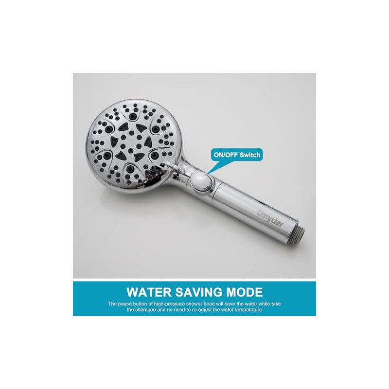 Handheld Shower Head with ON/OFF Switch,Detachable 8 Mode High Pressure