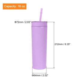 uxcell Skinny Tumbler with Lids and Straws, 16Oz Matte Light Purple Skinny Tumbler Bulk, Reusable Pastel Acrylic Tumbler, Double Wall Plastic Tumbler for Cold Hot Drinks, Coffee DIY