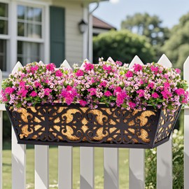 2 Pack 24 Inch Window Boxes Planters Railing Planter Box with Adjustable Brackets & Coco Liners Fabric Plant Grow Bags Deck Railing Planter Boxes Balcony Hanging Flower Box for Outdoor Plants