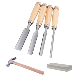 logyues External Woodworking Half Round Chisels Set with Grinding Stone and Claw Hammer