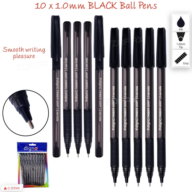 DIGNO Triber-Grip Ballpoint Pens, BLACK, Medium Point (1.0mm), Pack of