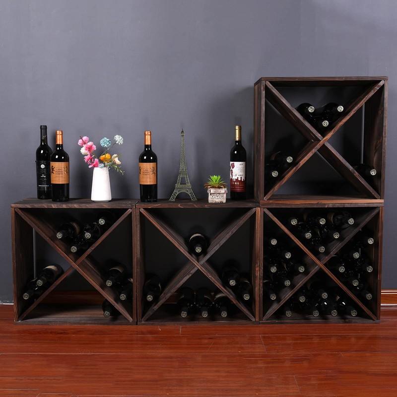FDHUIJIA Wine Rack Cabinet countertop Wooden Stackable Storage Retro Cube