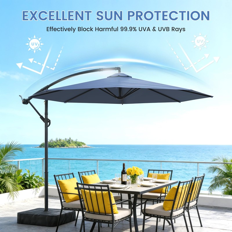 DoCred 10FT Cantilever Offset Patio Umbrella with Base Included, Navy