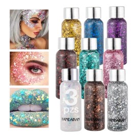 Mafab 3 Pzs Body Glitter Maquillaje Cabello Cuerpo Brillos Colores
