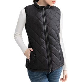 ROSE LETTER Women's Vest, Quilted Puffer Water-Resistant Zip With Pockets Black Large