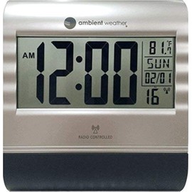Ambient Weather RC-9362 Silver Atomic Digital Wall Clock with Temperature