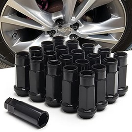 WENJTP 20pcs Black Cold Forged Steel 12mm*1.25 Lug Nuts Extended Tuner Wheel Nuts Modified Nuts Open End Compatible with Various Types of Vehicles
