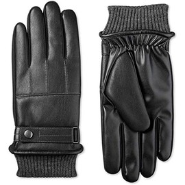 Isotoner Mens Faux Nappa Leather Smart Touch Winter Gloves Black L