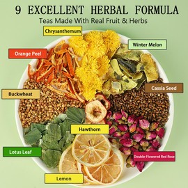 Winter Melon Lotus Leaf Tea, Oil Cleansing Teas, Organic Kidneys & Liver Chinese Chrysanthemum Wax Gourd Herbal Bags With 9 Herbal Ingredients (2Bag(60pcs))