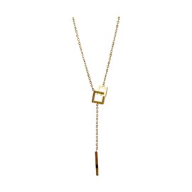 Bar Cube Pendant Necklace Boho Lariat Square Y-Shape Necklace Block Diamond Sweater Chain Jewelry for Women Girls (Gold)