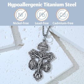 SANDOO Pardon Crucifix Necklace with St Benedict Medal - Cruz Del Perdon Catolica,Crucifijo Del Perdon,Regalo Religioso Católico De Plata Para Hombres Y Mujeres, Metal, No Gemstone