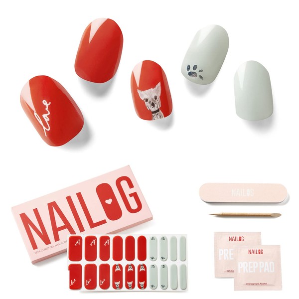 NAILOG Semi-Cured Gel Nail Strips, 20 Strips, Long-Lasting, Salon-Quality, Nail Stickers, Nail Kit, Sparkly, Lamé, Cute Animals｜Kimi