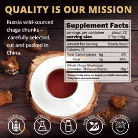 Chaga Mushroom Chunks - 8 ounce, 100% Wild Harvested with Black Top Crust
