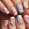 Spring Flower Press on Nails Medium Square Fake Nails Colorful