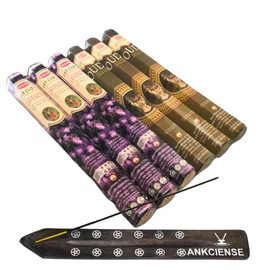 Sandalwood & Vanilla Incense from Hem Bundled with ANKCIENSE Incense Holder Bundle, Variety Pack of 120 Sticks (Lavender & M Oudh)