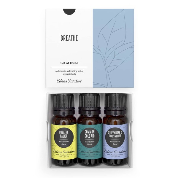 Edens Garden Breathe Essential Oil 3 Set, Best 100% Pure Aromatherapy Respiratory Kit (for Diffuser & Therapeutic Use), 10 ml