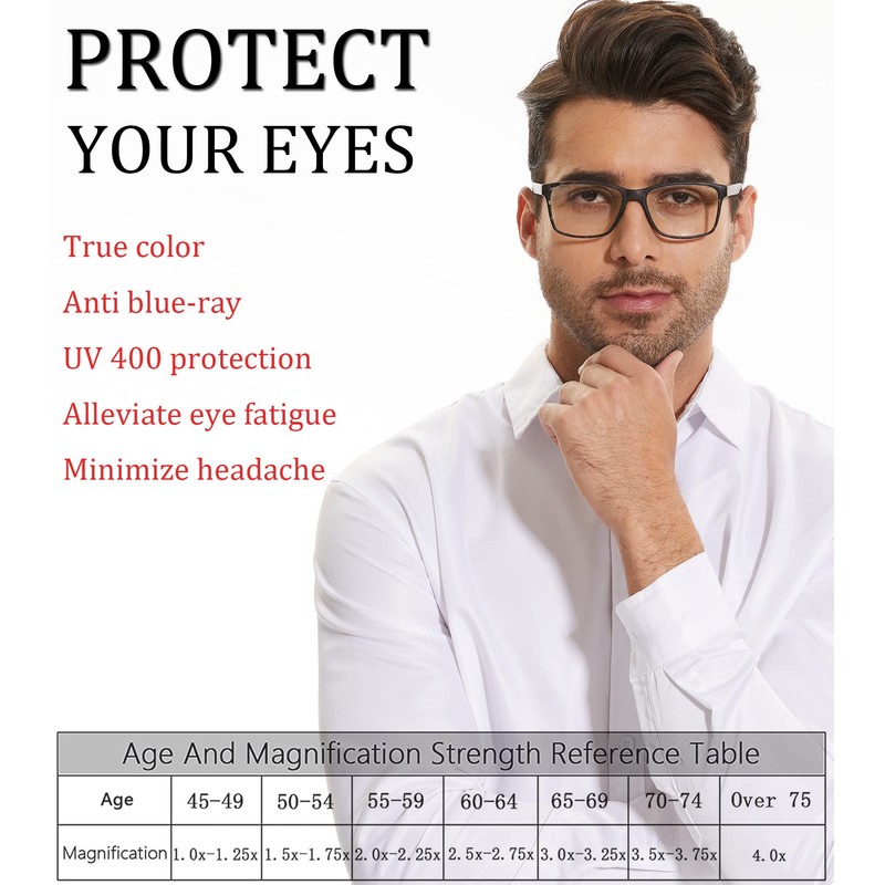 READERSOUL 4-Pack Reading Glasses Blue Light Blocking for Men,Comfort Lightweight