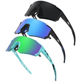 STORYCOAST 3 Pack Polarized Youth Baseball Sunglasses for Boys Girls Age 6-12 Sports Softball Cycling for Kids UV Protection 3Pack-Black+Black Blue+Green Blue