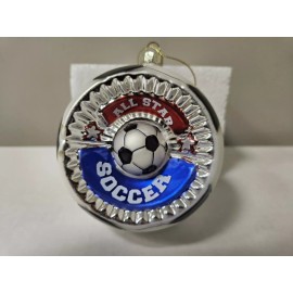 Holiday Lane CHRISTMAS GLASS SHAPED SOCCER BALL ORNAMENT 3.75L"X 3"W X 4"H NIB