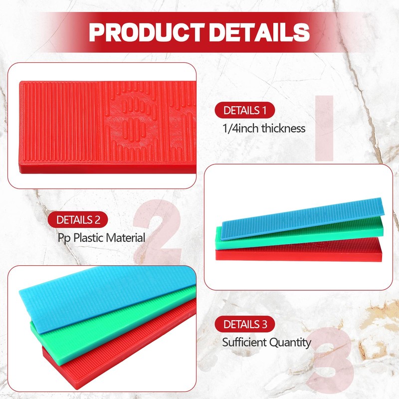 Geelin 200 Pcs 1/4 Inch Plastic Shims Flat Structural Tile
