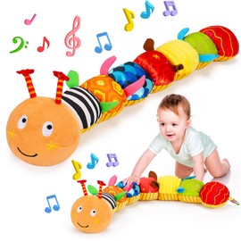 Baby Toys 0-3-6-12 Months Sensory Caterpillar Toys 0-3 Month Music Animal Stuffed Plush Toy for Infant Tummy Time with Crinkle Rattle for Newborn 9-12 Month Texture Toy for Boy Girl Birthday Gifts