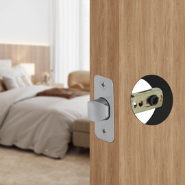 1 Pack Nickel Door Latch Replacement, 8mm Big Spindle Hole, 45°Turning Angle, 2-3/8'' or 2-3/4'' Backset Door Deadlatch, Stainless Steel Round Corner Door Lock Replacement Parts