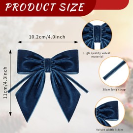 12Pcs Velvet Ribbon Bows - 4x4 Inch Christmas Tree Bow for Xmas Tree, Wreath, Garland, Fireplace,Staircase, Window, Cabinet, Gift Wrapping Holiday Wedding Home Decoration (Navy Blue)