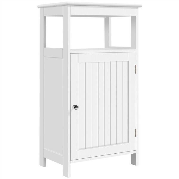 4-Tier Bathroom Floor Storage Cabinet w/Adjustable Shelves & Single Door, White