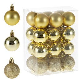 RELONGGI 4 cm Christmas Baubles in Red - 24 Pieces Plastic Christmas Tree Baubles, Shatter-Free, 3 Styles and in Great Colours (Gold, 4 cm)