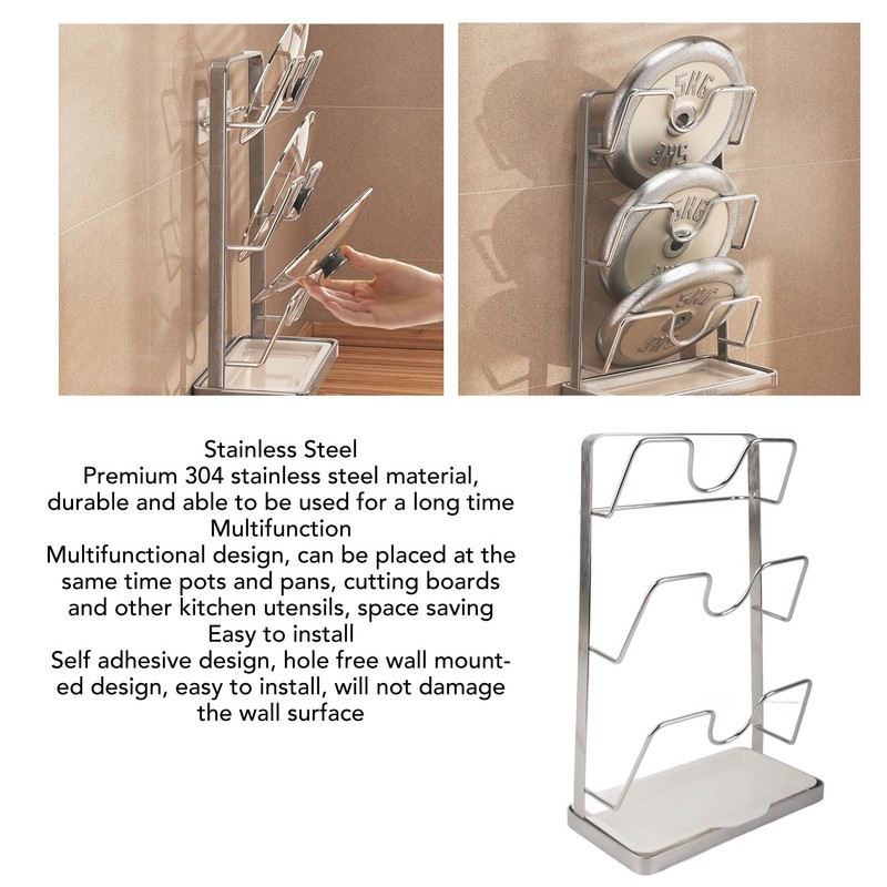 Wall Mounted Pot Lid Rack 304 Stainless Steel Punch Free