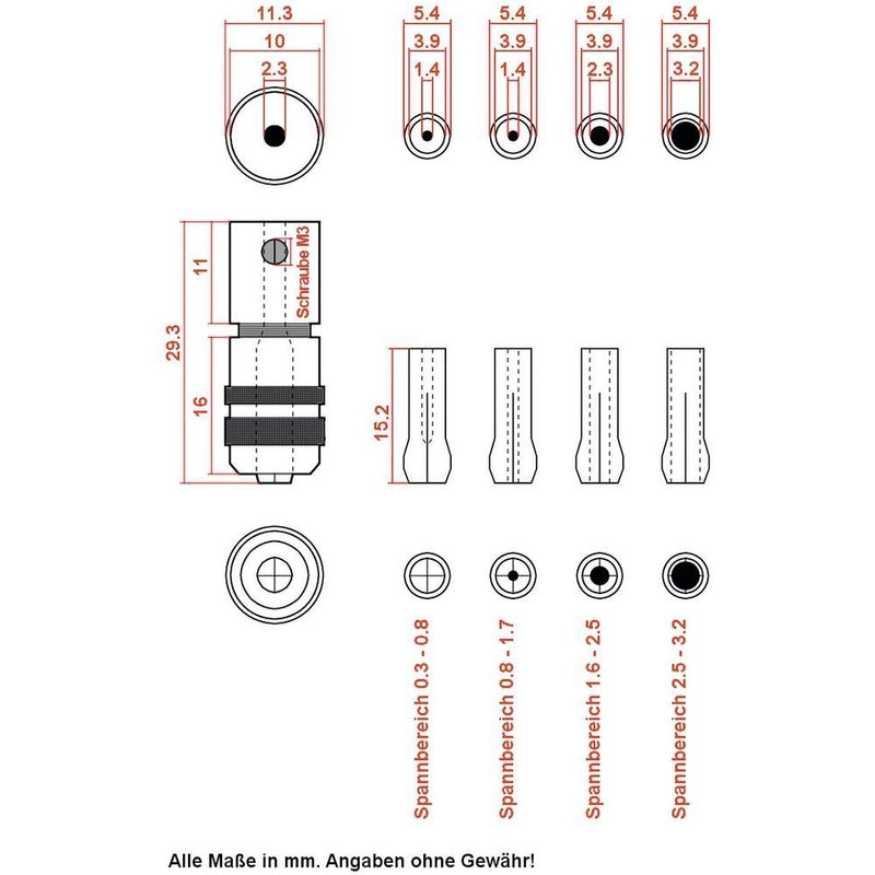 Donau Elektronik 1504 Drill Chuck with 4 Collets Multi-Coloured