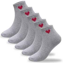 CUTIE MANGO 5 Pair Heart Print Ankle Socks Mid-quarter Daily Casual Soft Comfortable Fit Simple Cute Design Lovely Socks Short Crew Premium Cotton Sox 6,7,8,9,10 size for women (Gray)