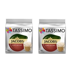 TASSIMO JACOBS CAFE AU LAIT - Pack of 2 (Total 32 Servings, 32 t-discs) T-disc Capsules Variety Pack / coffee pods
