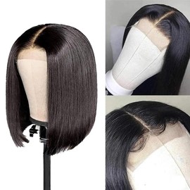 Bob Wig Human Hair 13X4 Lace Front Wigs Human Hair 150% Density Short Straight Frontal Bob Wig HD Transparent Lace Frontal wigs Pre Plucked Glueless Wigs with Baby Hair Natural Black for Women 10 Inch