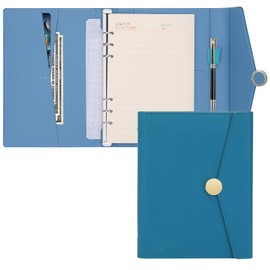 A5 Leather Ring Binder, Refillable, 6 Rings Binder, Magnetic Closure, with Refill Paper and Card Slot, Pen Holder