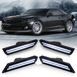 D-Lumina - Luces LED laterales ahumadas para Chevy Camaro 2010, 2011, 2012, 2013, 2014, 2015, 5ª generación Camaro parachoques delantero trasero LED, color blanco, paquete de 4