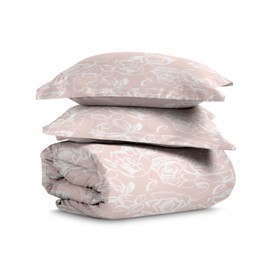 Pizuna Pure 100% Cotton Twin Duvet Cover Set, Luxurious 400 Thread Count Long Staple Cotton Sateen Weave with Button Closure (Combed Pink Simply Floral Cotton Duvet Cover Twin)