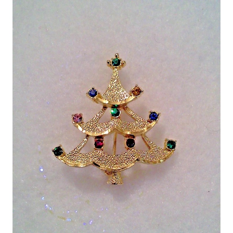 TINY CHRISTMAS TREE CRYSTAL BROOCH MADE IN CZECH