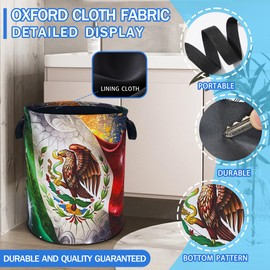 Flag Of Mexico Laundry Basket Mexican Flag Oxford Cloth Laundry Hamper With Handle Foldable Portable Clothes Storage Basket 18.9 X 16.5 Inch Storage Bag For Laundry Room/Bathroom/Bedroom/Dormitories