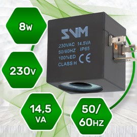 Coil for Solenoid Valve Universal Diameter 13.2 mm 39 x 36 x 29 mm Class H IP65 230V 8W 50/60Hz 14.5VA ONIX TECH