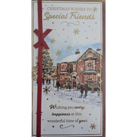 Friends Christmas Card ~ Special Friends At Christmas ~ Traditional Robin & Xmas Bow Slim Card by Prelude