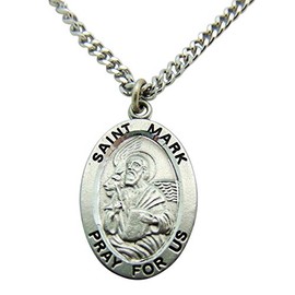 Westman Works St Mark Solid Pewter One Inch Saint Medal with Stainless Steel Chain