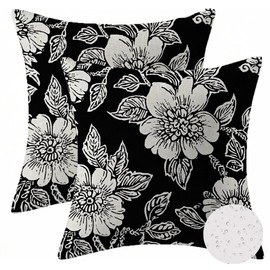 mellicoma Waterproof Outdoor Pillow Covers 18x18 Pack of 2 Black Garden Flowers Throw Outdoor Pillows for Garden Funiture Patio Home