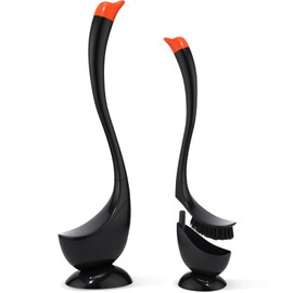 Honeydak Funny Swan Duck Toilet Bowl Brush and Holder Cute Toilet Brush Cleaner Scrubber Set Novelty Animal Girly Unique Creative Bathroom Decor with Plastic Long Handle for Deep Cleaning(Black,Swan)