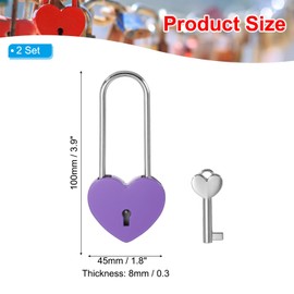 PATIKIL 3.9 Inch Love Locks Heart Padlock with Key Set, 2 Set Single Heart Couple Wishing Lock Love Padlock for Lover Bridge Anniversary Diary Book Card Box, Purple
