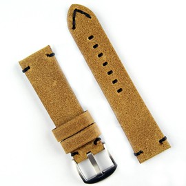 B & R Bands 24mm Glove Classic Vintage Leather Watch Band Strap Black Stitch - Small Length