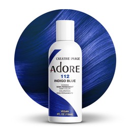 Adore Semi Permanent Hair Color - Vegan and Cruelty-Free Blue Hair Dye - 4 Fl Oz - 112 Indigo Blue (Pack of 1) | Adore