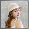 [バズ セレクション] 帽子 サンハット 細編みリボン付き 顎紐 折り畳み可能 通気性 UVカット レディース